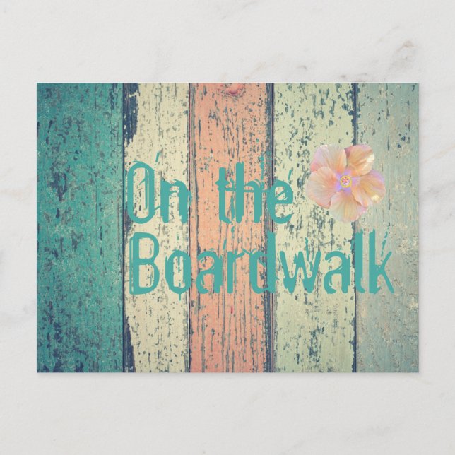 Postal Casa de playa de madera pintada a rayas oceánicas (Anverso)