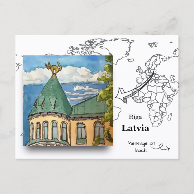 Postal Casa del Gato Famosa, Riga Letonia (Anverso)