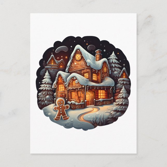 Postal Casa del hombre de Gingerbread de Navidad (Anverso)