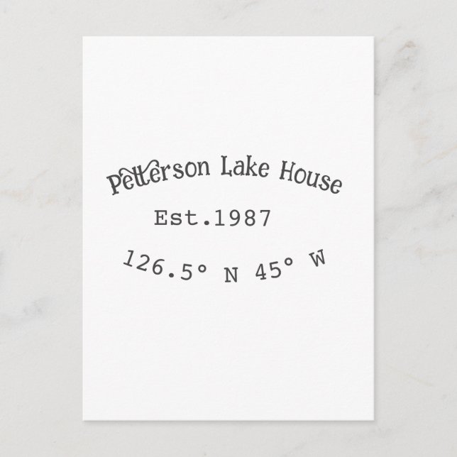 Postal Casa del lago. Fecha año personalizado coordenadas (Anverso)