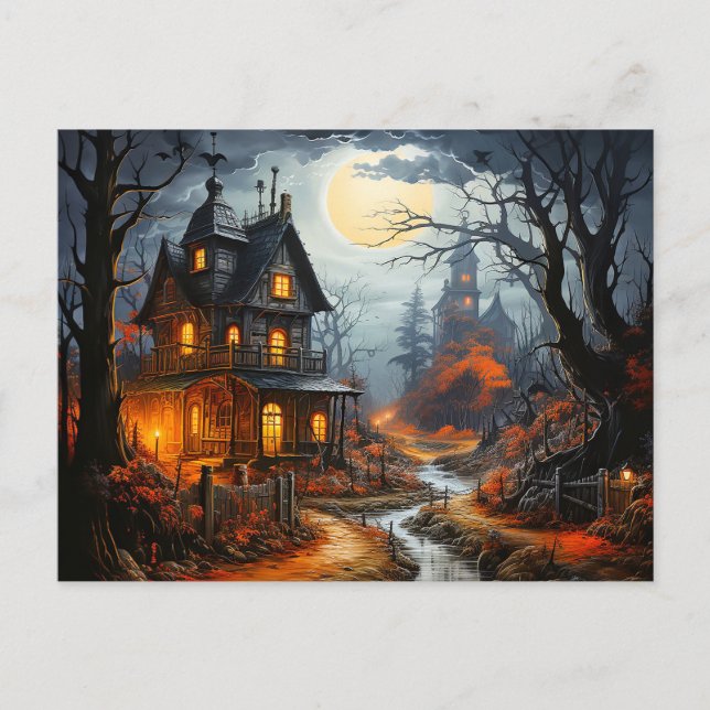 Postal Casa embrujada de Halloween espeluznante (Anverso)