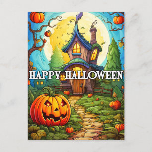Postal Casa embrujada Feliz Halloween