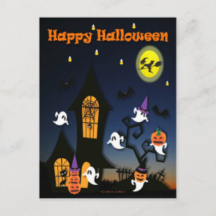 Postal Casa embrujada Feliz Halloween