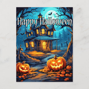 Postal Casa embrujada vintage feliz Halloween