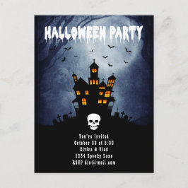 Postal Casa espeluznante y embrujada con fantasma azul