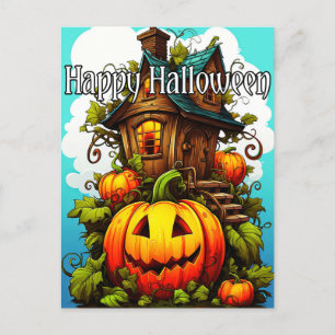 Postal Casa festiva embrujada   Feliz Halloween