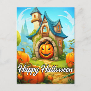Postal Casa festiva embrujada   Feliz Halloween