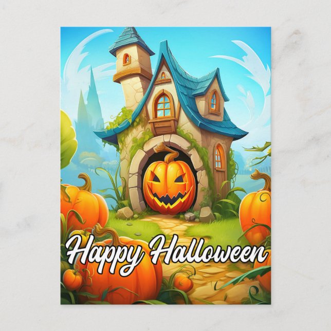 Postal Casa festiva embrujada | Feliz Halloween (Anverso)