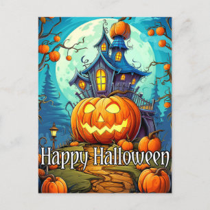 Postal Casa festiva y encantadora   Feliz Halloween