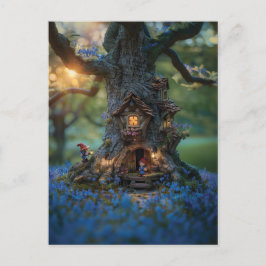 Postal Casa Gnome en un árbol rodeado de azulejos