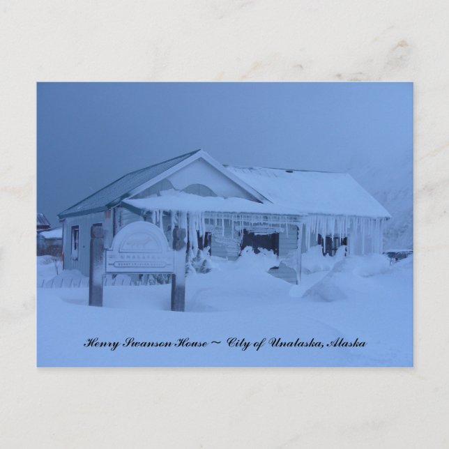 Postal Casa Henry Swanson en invierno (Anverso)