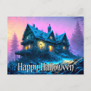 Postal Casa inquieta y embrujada   Feliz Halloween