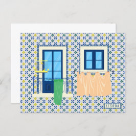 Postal Casa portuguesa de Lisboa con azulejos y pájaro