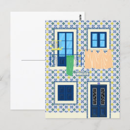 Postal Casa portuguesa de Lisboa con azulejos y pájaro