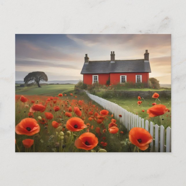 Postal Casa roja en la pradera con valla de piquete (Anverso)