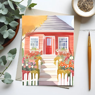 Postal Casa Roja   Hermosa Pintura Acuarela