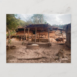 Postal Casa rural de huertas de madera con animales, Laos