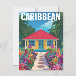 Postal Casa tropical del Caribe Vintage
