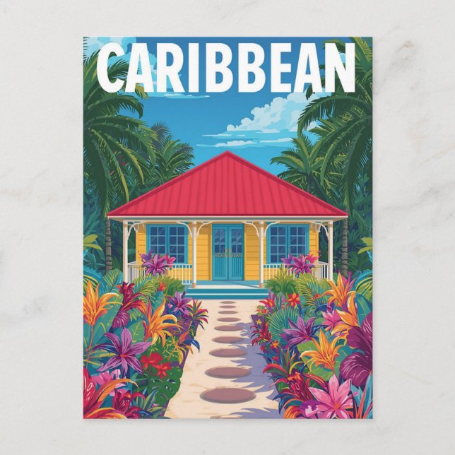 Postal Casa tropical del Caribe Vintage (Anverso)
