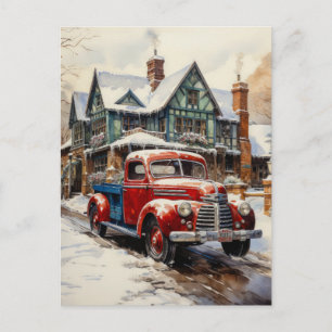 Postal Casa urbana vintage de Navidad de invierno
