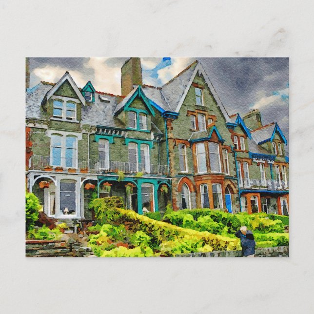 Postal Casa victoriana en Keswick pintada con acuarela (Anverso)