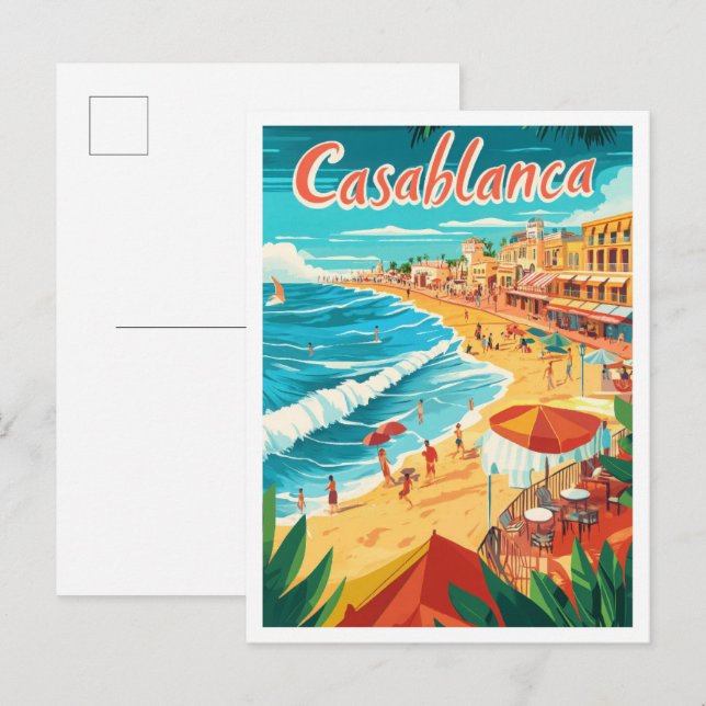 Postal Casablanca Marruecos Ilustracion de Viajes de Arte (Anverso / Reverso)