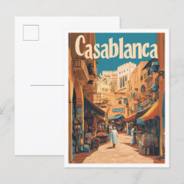 Postal Casablanca Marruecos Ilustracion de Viajes de Arte