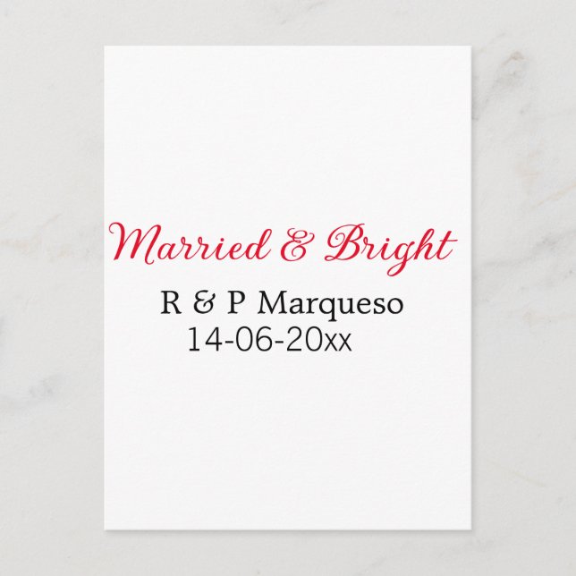 Postal Casado & brillante añadir nombre de la pareja boda (Anverso)