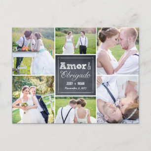 Postal Casamento colagem riscado obrigado cartão