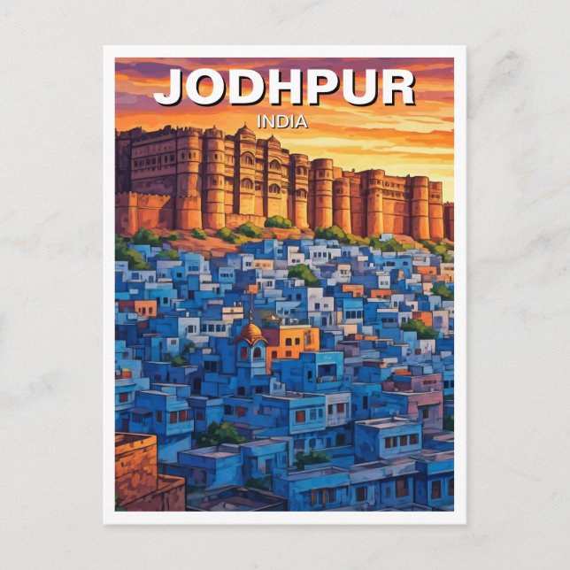 Postal Casas azules de la India de Jodhpur Sunset (Anverso)