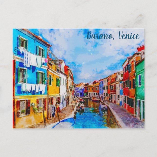 Postal Casas coloridas en Burano, Venecia, Italia. (Anverso)