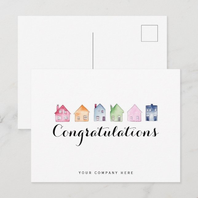 Postal Casas Coloridas Felicitaciones Bienes Raíces Nuevo (Anverso / Reverso)