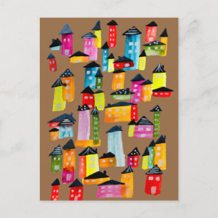 Postal Casas coloridas y lindas arte acuarela