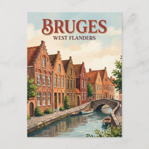Postal Casas con gabletes junto al canal de Brujas Bélgic