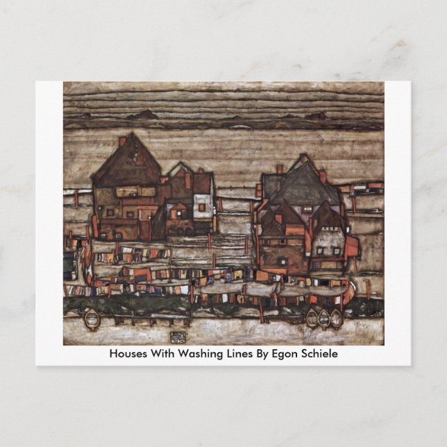 Postal Casas Con Líneas De Lavado De Egon Schiele (Anverso)