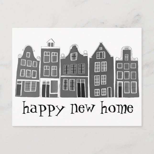 Postal Casas Cute Calentadoras Amsterdam Viajes B&W (Anverso)