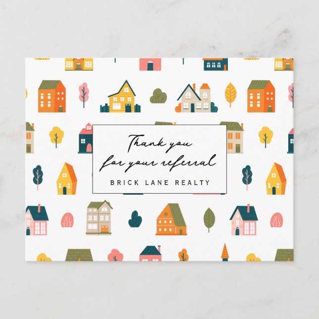 Postal Casas de agradecimiento por referencia inmobiliari (Anverso)