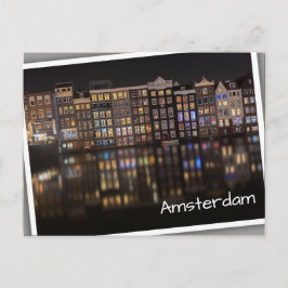 Postal Casas de Ámsterdam con luces de colores durante la