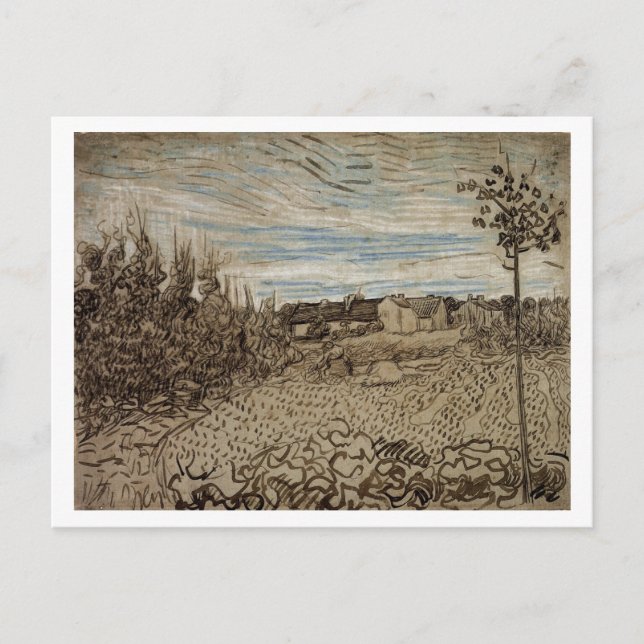 Postal Casas de campo, mujer en primer plano, Vincent van (Anverso)