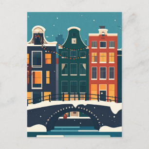 Postal Casas de Canal de Arte de la Ciudad Retro Amsterda