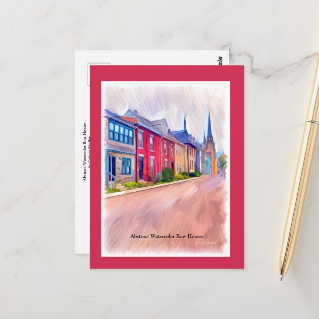 Postal Casas de fila de acuarela abstractas (Anverso/Reverso In Situ)