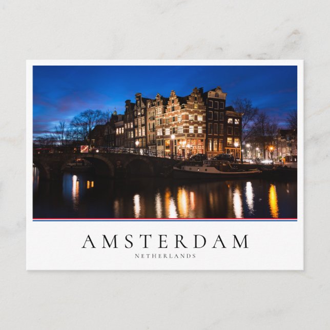 Postal Casas de los canales de Amsterdam por la noche (Anverso)