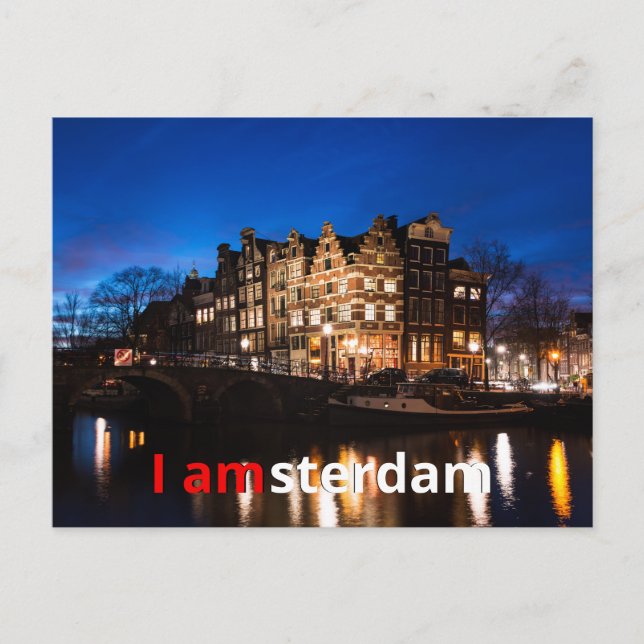 Postal Casas de los canales de Amsterdam por la noche (Anverso)