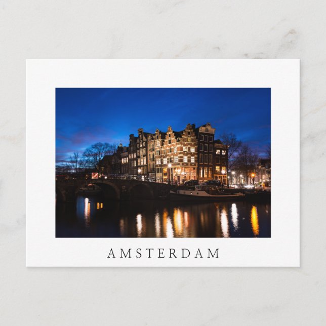 Postal Casas de los canales de Amsterdam por la noche (Anverso)