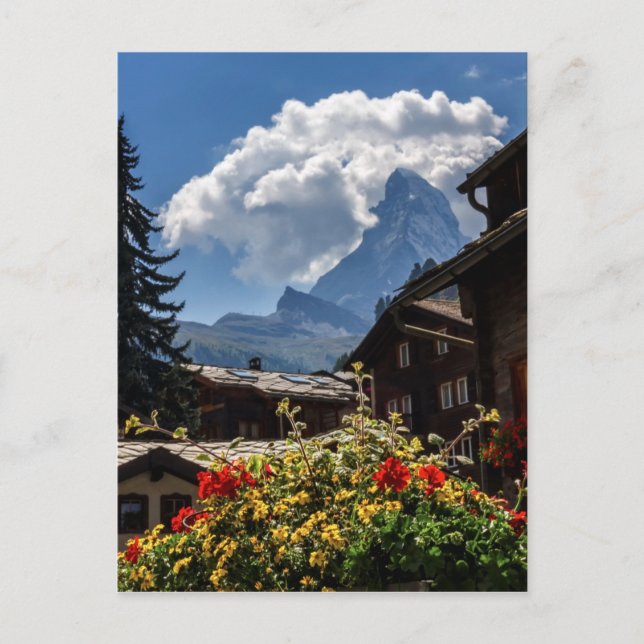 Postal Casas de Matterhorn y Zermatt, Suiza (Anverso)