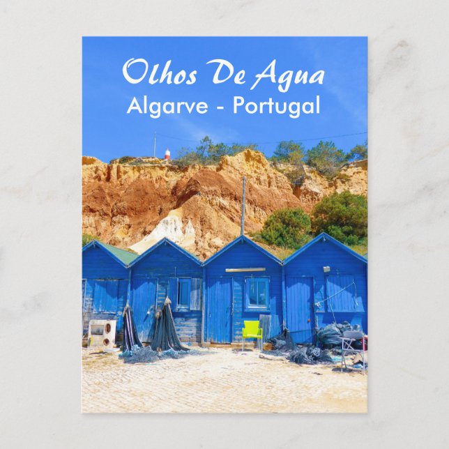 Postal Casas de pescadores de Algarve en Olhos De Agua Po (Anverso)