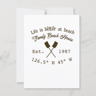 Postal Casas de playa. Fecha año personalizado coordenada