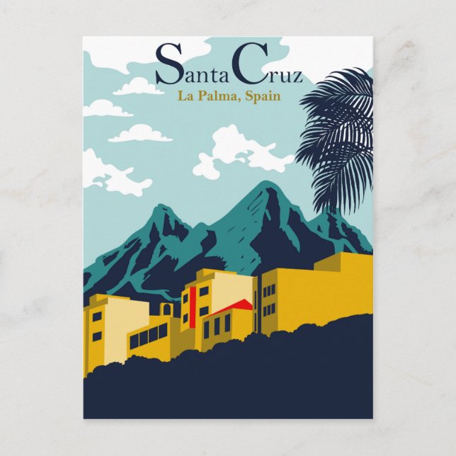 Postal Casas de Santa Cruz, La Palma, España (Anverso)