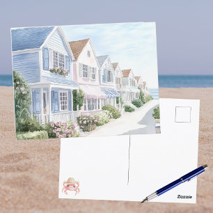 Postal Casas de Verano Costeras Pastel Acuarela