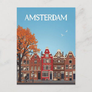 Postal Casas del Canal de Ámsterdam Arte de Viaje Vintage